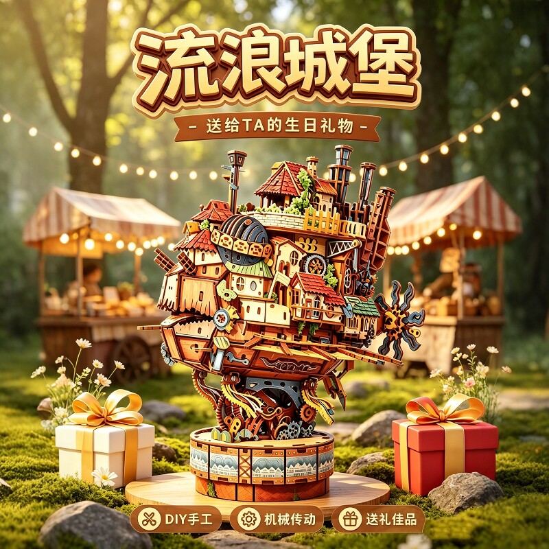 手工diy哈尔的移动流浪城堡积木拼图模型拼装玩具女生日礼物男生