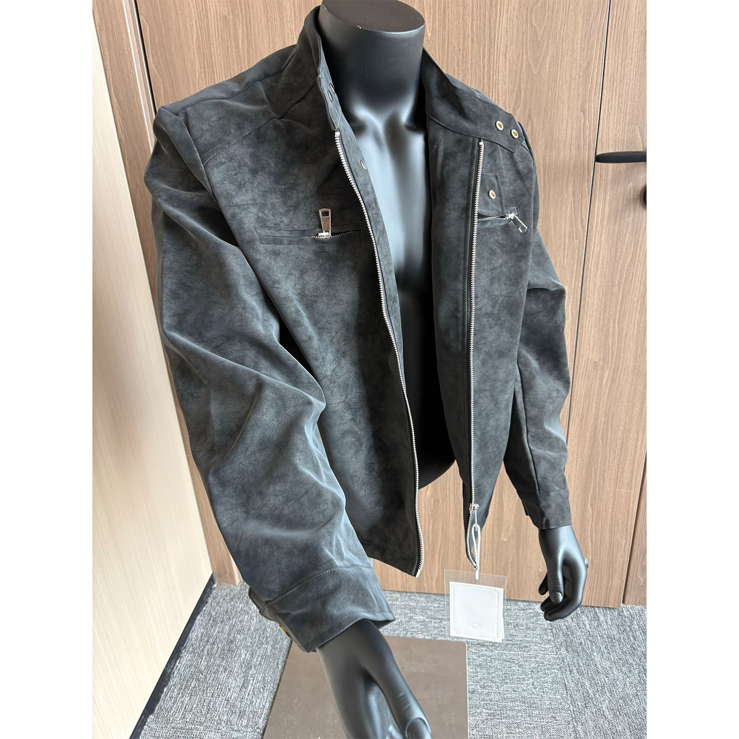 雾面扎染立领PU皮衣外套男款痞帅正肩机车棒球服工装短款飞行夹克