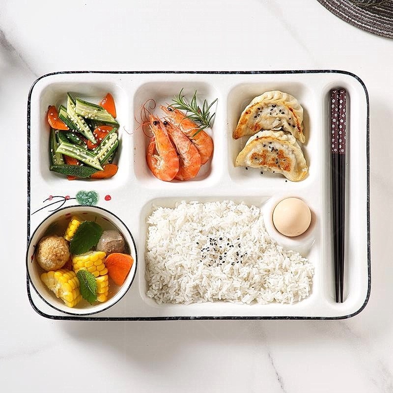 餐盘分格大人陶瓷快餐盘饭菜盘月子家用定量分隔早餐盘Z子减脂餐