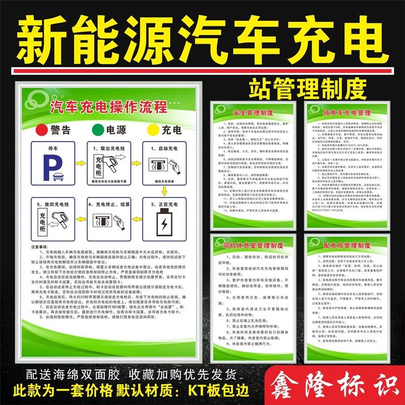 纯电动汽车新能源充电站充电桩规章管理制M度标识牌操作流程挂图