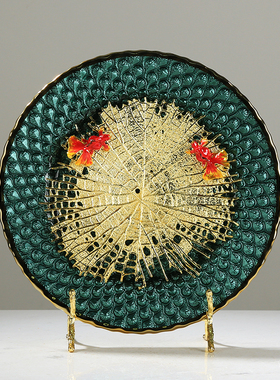 高档轻奢b如鱼得水装饰盘玄关酒柜新中式装饰摆件乔迁电视柜工艺