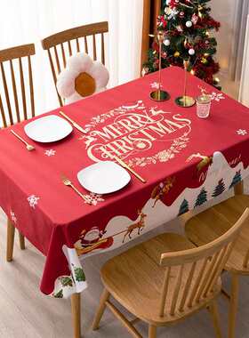 红色主题圣d诞桌布装扮台布圣诞节餐桌布布置装饰结婚新年2022新
