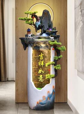 招财流水摆件循环水生p财客厅办公室角落喷泉景观轻奢落地花瓶装