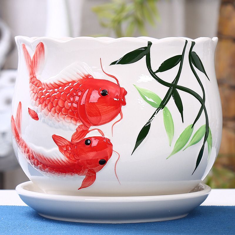 陶瓷花盆带托盘特价特大号肉肉爱心花盆莲花土养盆栽泥土花盆陶瓷