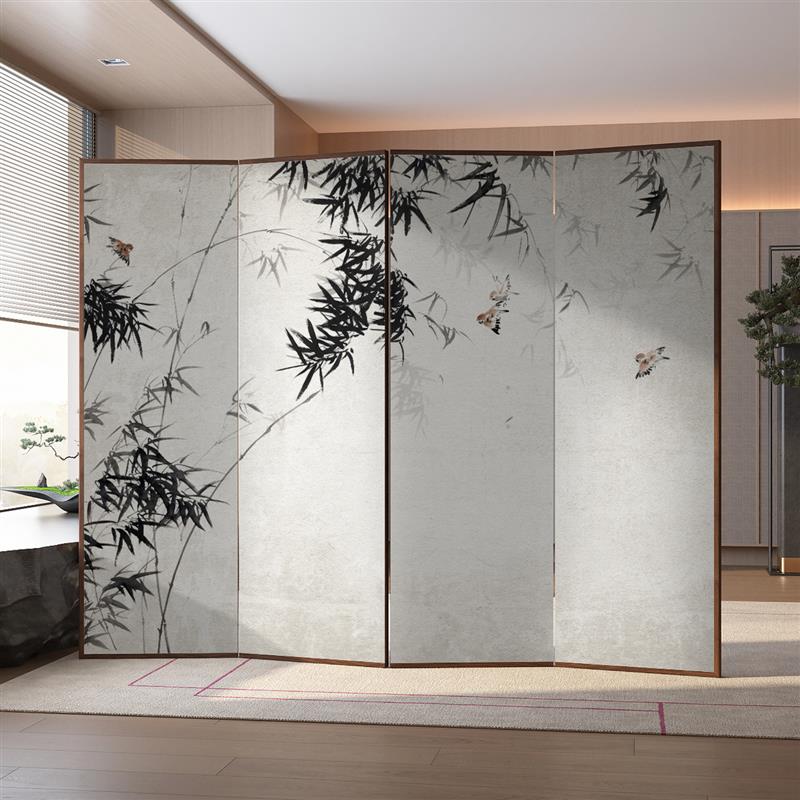 新中式屏风隔断客厅实木移动可折叠酒店办公室茶室简约竹子图遮挡