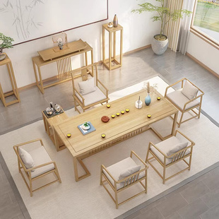 新中式 实木茶桌椅组合原木茶台仿古禅意桌子茶几办公室功夫泡茶桌