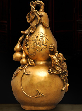 黄铜开口葫芦摆件 家居客厅卧室玄关L办公室工艺品福禄摆设