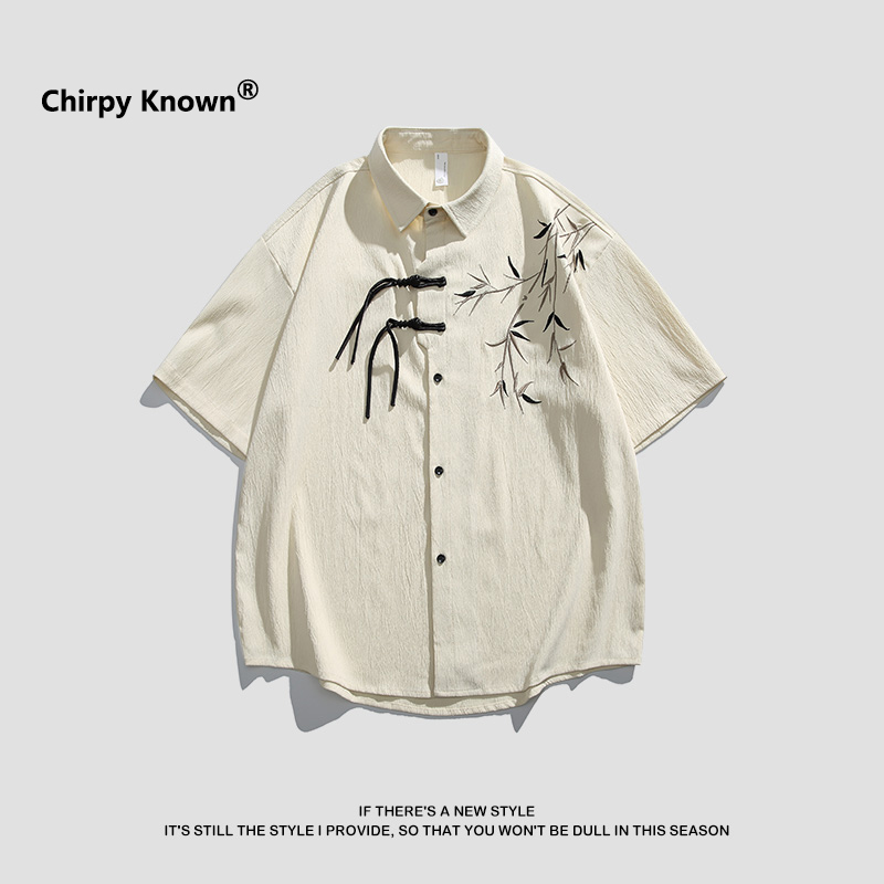 Chirpy Known新中式国风短袖衬衫男夏季古风复古潮牌寸衫上衣男装