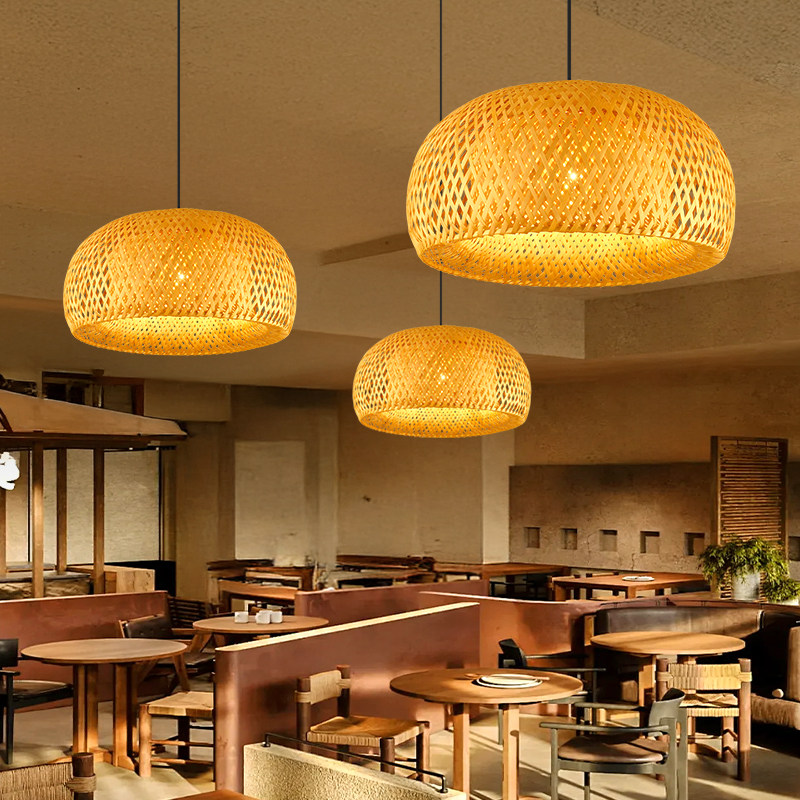 新中式竹编吊灯禅意茶室复古餐厅民宿灯饰竹编灯日式竹编灯具灯罩