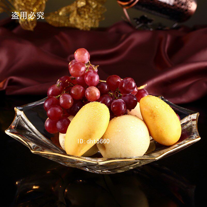 轻奢无铅水晶果盘客厅茶机展厅欧式玻璃大K水果盆果斗干果盘子家