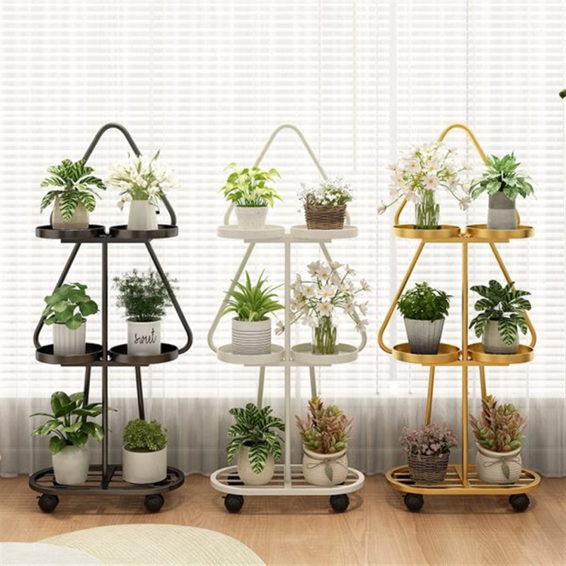 家用铁艺a多层阳台置物架高端摆件展示架室内可移动客厅落地式花