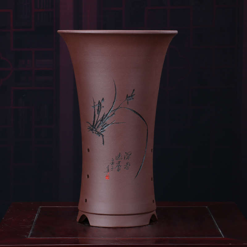 兰花盆 c精品紫砂花盆 多肉紫砂花盆青段泥束腰兰花盆