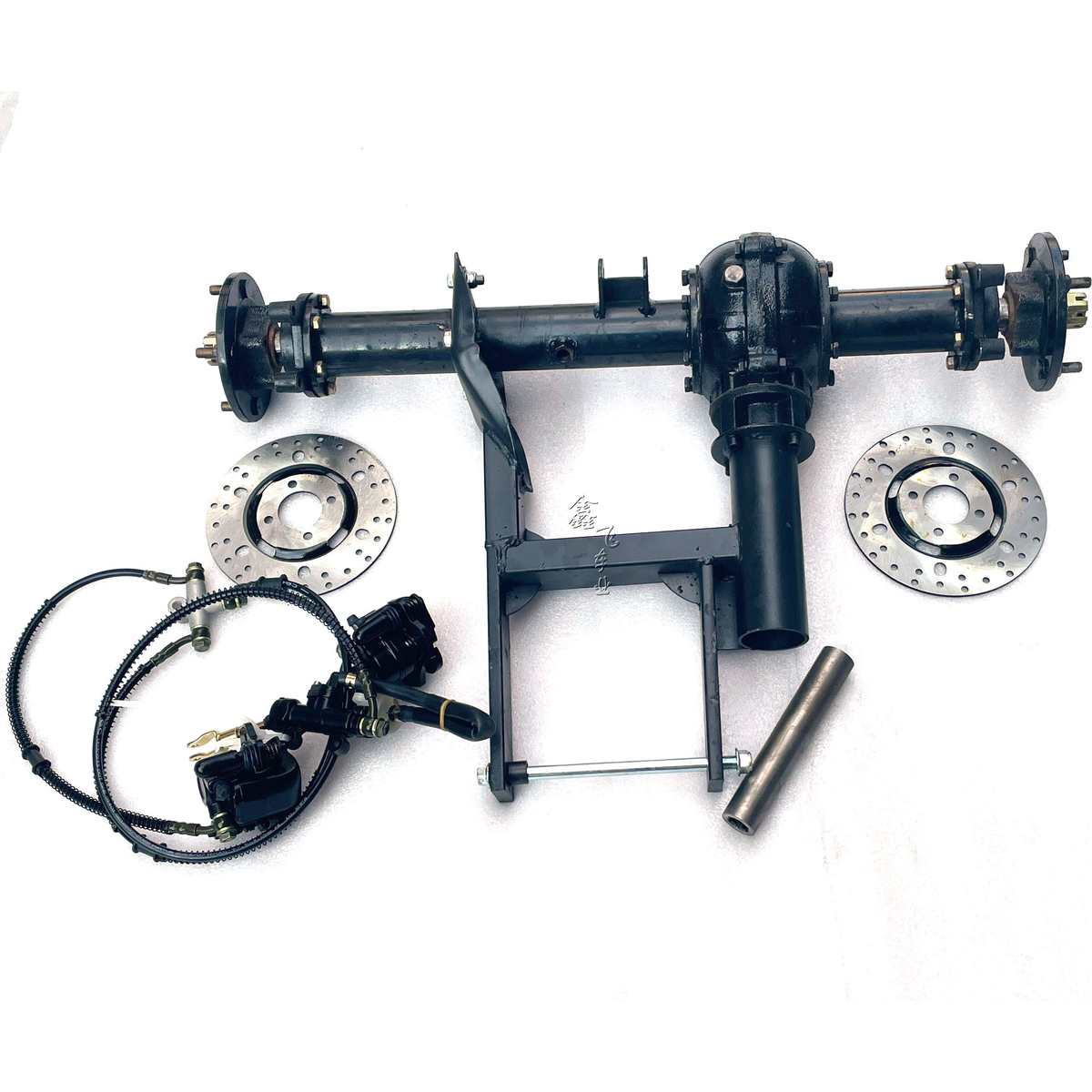自制四轮改装三轮摩托沙滩车v卡丁车差速器轴传动后桥碟刹10寸轮