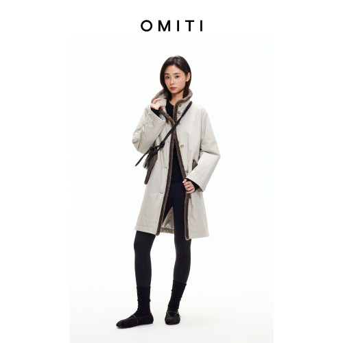 OMITI省略 静奢风环保皮草拼接羊毛填充保暖棉服大衣2026冬季新品