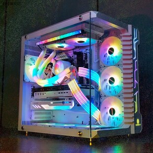 新款罗宾海景房机箱无隔断全景双玻J璃水冷台式机可右侧透