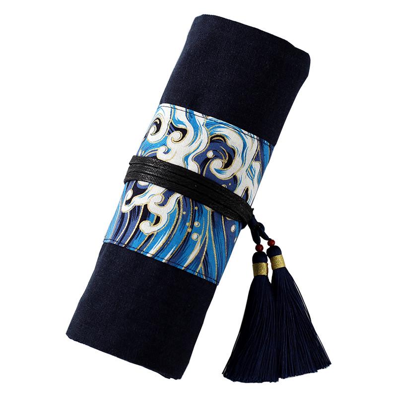 ll覆古卷帘笔袋钢笔笔帘收纳袋国风小众男R女大容量文具袋笔