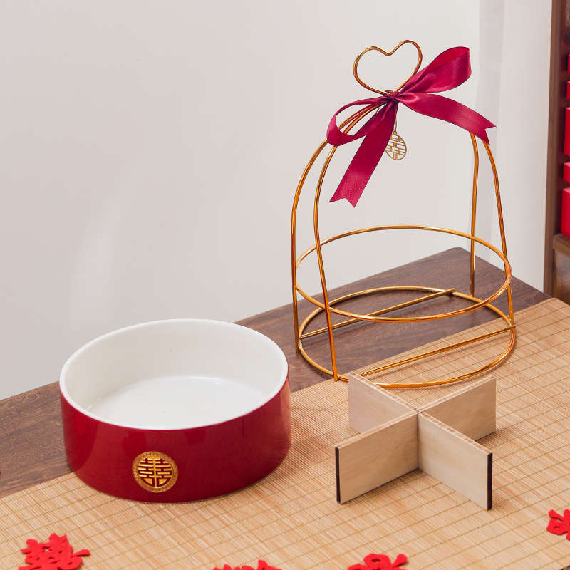 结婚果盘早生贵子干m果盒订婚桌面摆台盘子红色婚礼喜盘子婚庆用