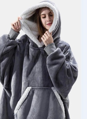 Winter Plush Fleece Wearable Hooded TV Blanket With Sleeves