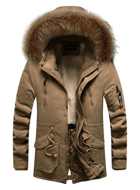 winter warm jacket men Long coat fur hood cotton保暖夹克跨境
