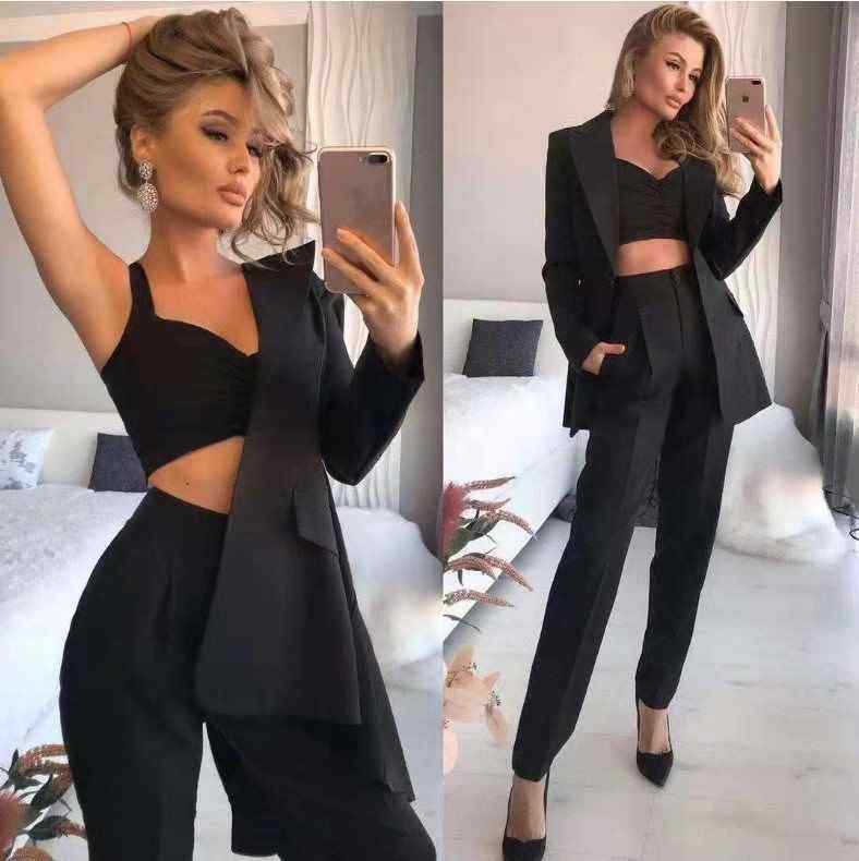 Women casual suit 3-piece set 长袖小西装宽松纯色三件套套装