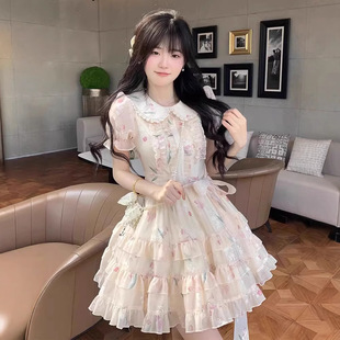 少女感超仙气质减龄收腰系带公主 甜美温柔碎花娃娃领连衣裙夏季