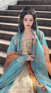 新款 汉服女长平原创唐制一片式 春夏套装 衫 齐胸诃子裙超仙刺绣大袖