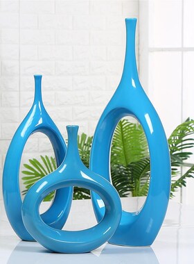 现代创厂意空摆件瓶陶瓷花客厅家ZM285居M镂花瓶摆品工艺品家直销