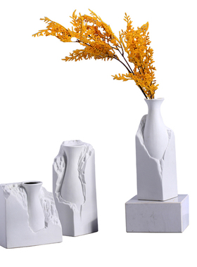 现代新中式创意白色陶瓷山石花y瓶摆件设计师样板房软装插花器果