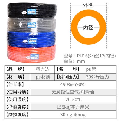精力达PaU软管透明气动软管  16x12高压气管 气动空压机风管pu气