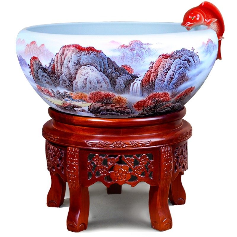 景德镇中式家用h客厅特大陶瓷鱼缸 养鱼盆过滤循环流水乌龟金鱼缸,宠物/宠物食品及用品,桌面缸,淘宝优惠券,粉丝福利购,淘宝优惠卷