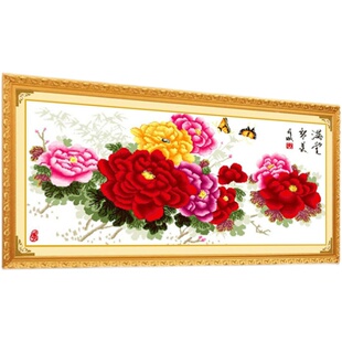 极速厂促带框架h已装裱纯手工绣好的十字绣成品富贵新夏满堂红花