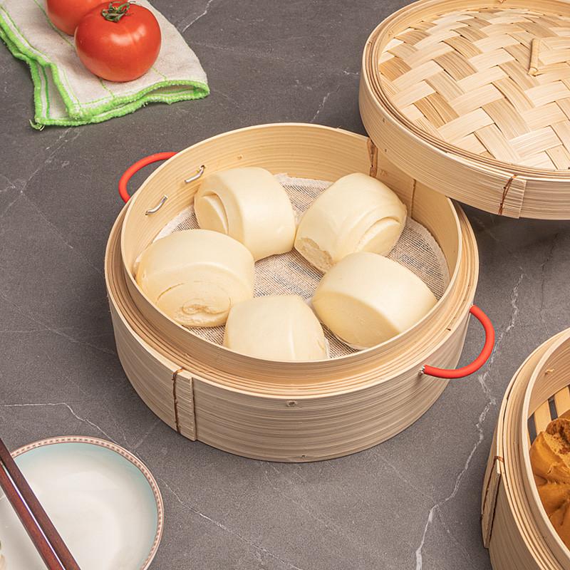 竹蒸笼家用加深蒸j笼蒸屉蒸包子笼屉加高大号馒头不锈钢把手竹蒸