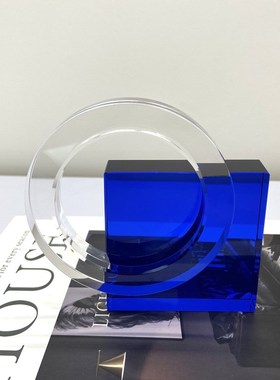 简约现代欧式轻奢极简蓝色几何圆环书H档摆件样板房售楼处软装饰