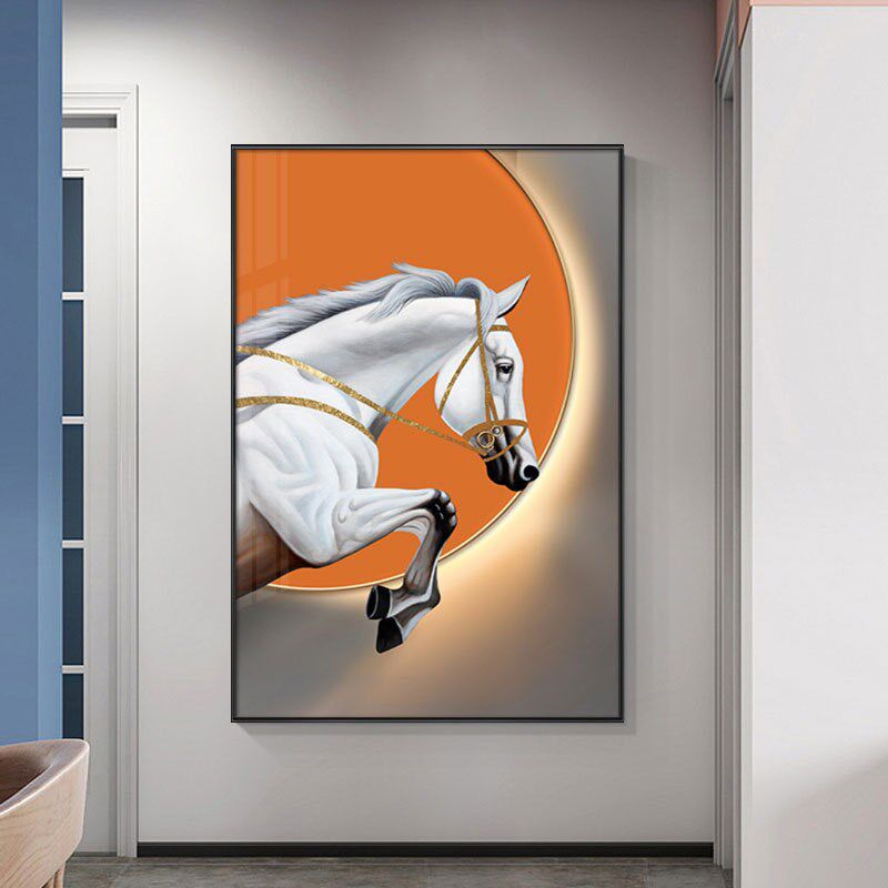 现代简约玄关装饰画骏马客厅沙发后E挂画走廊过道轻奢大幅落地壁