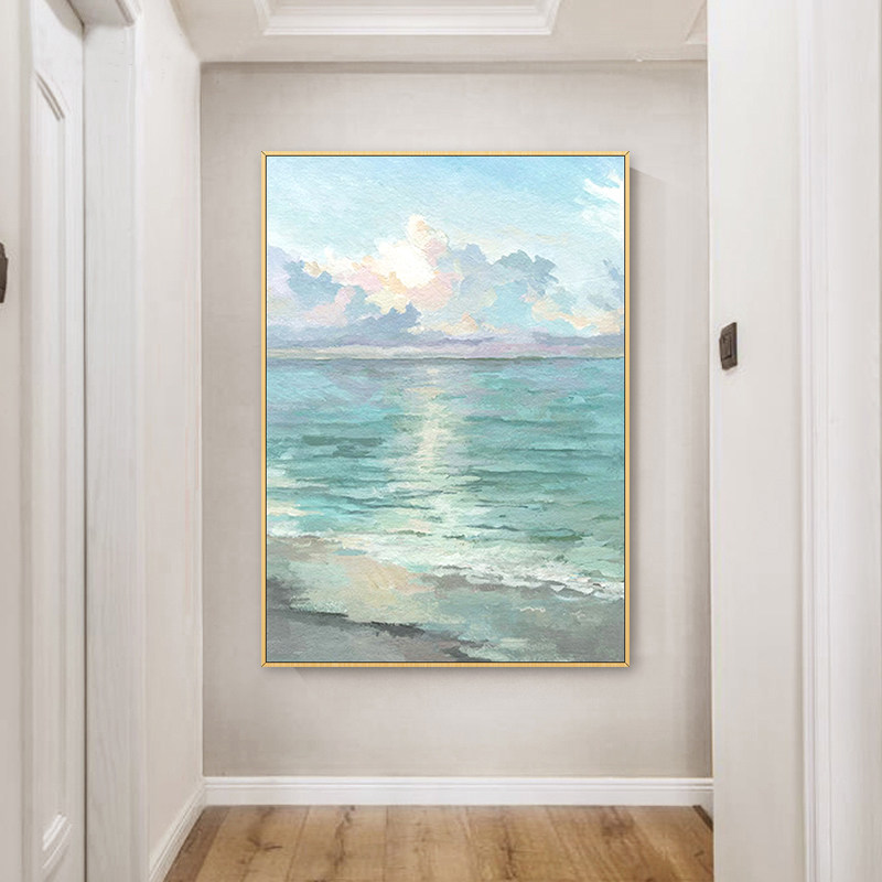 手绘抽象油d画 玄关餐厅装饰画现代简约北欧唯美风景挂画湛蓝天空