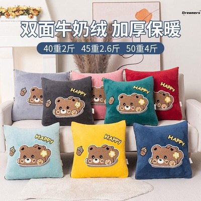 抱枕被子两用冬天加厚加厚冬季牛奶绒午睡枕头P被汽车载靠垫办厂