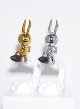 卡通火箭太空e宇航兔摆件前台玄关客厅酒柜电视柜手办家居装饰摆