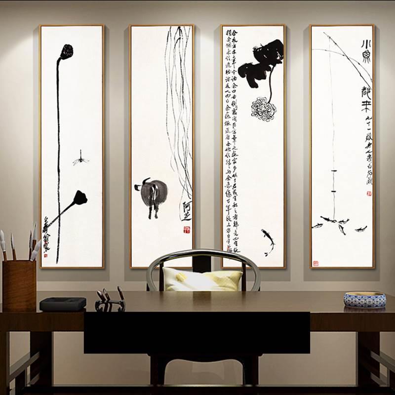 白画石齐水墨新中式客办厅沙饰发背景墙装画餐厅画茶室壁公室挂画