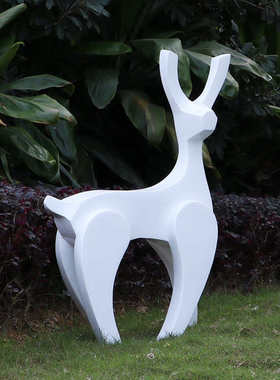 园林景观摆件户外花园庭院草坪动物装饰品玻璃钢抽象W白色麋鹿雕