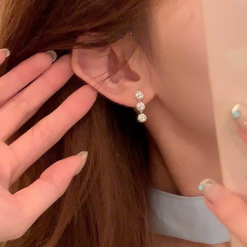 芒果饰品 铜合金锆石耳饰 春夏轻奢闪锆流苏耳环女精致耳环耳饰