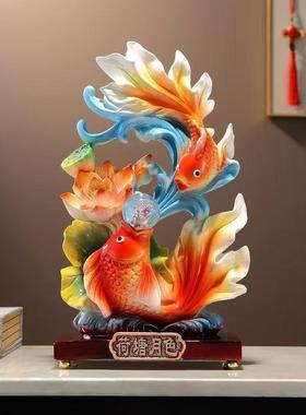 爆款荷塘月色年年有余鱼摆件客厅电视柜家居办公室装饰店铺开业小