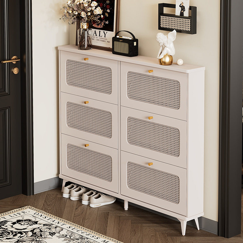 复古藤编大容量玄关翻斗鞋柜
