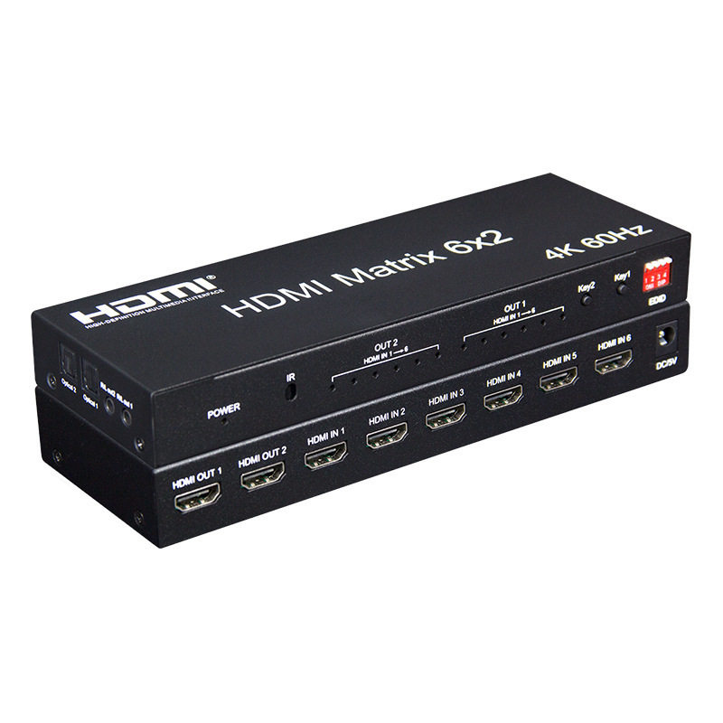 4K60Hz 6x2HDMI2.0矩阵HDMI6进2出音频分离输出切换分配器Matrix