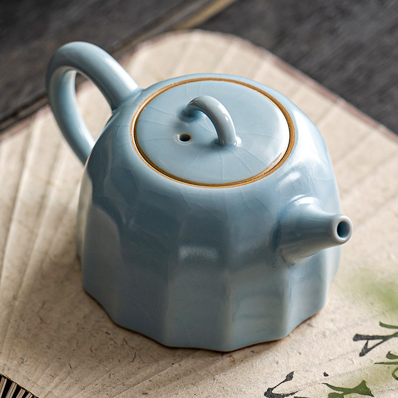 汝窑天青泡茶壶单壶家用手工陶瓷复古中式汝瓷开片可养高档茶具