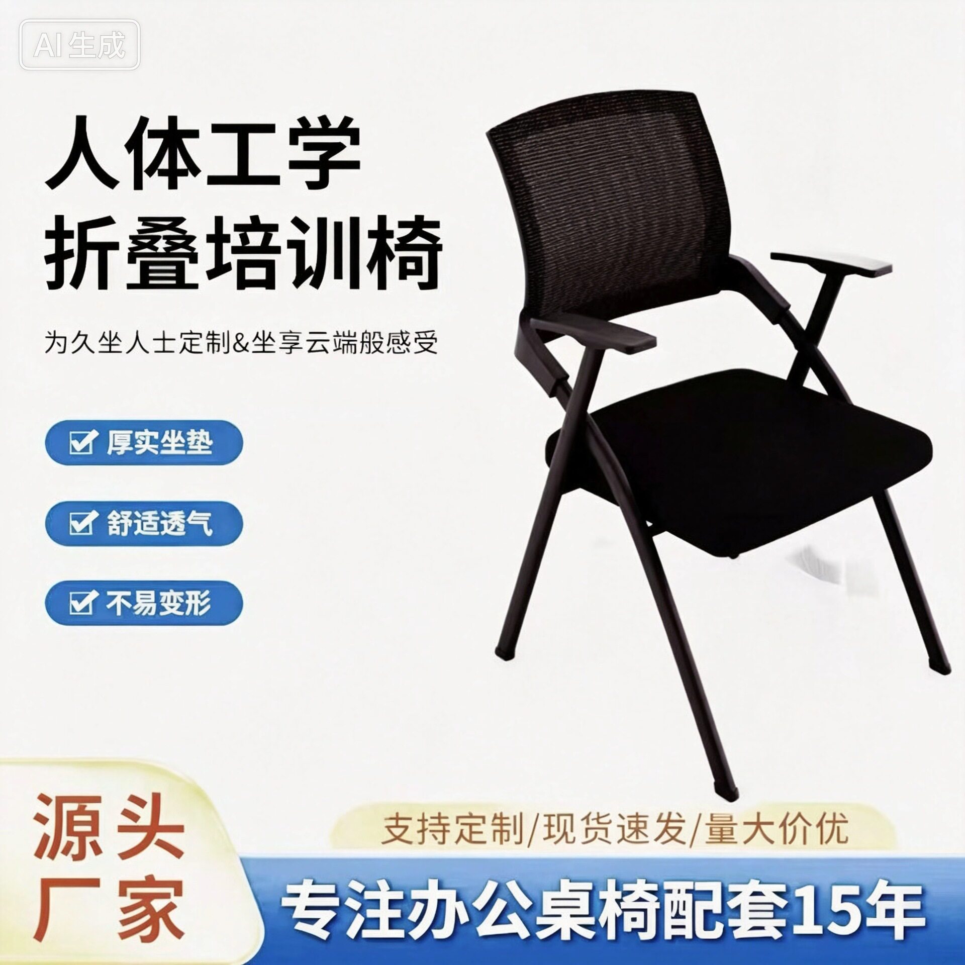 折叠培训椅带桌板会议椅带写字板桌椅一体会议室开会椅培训职员椅