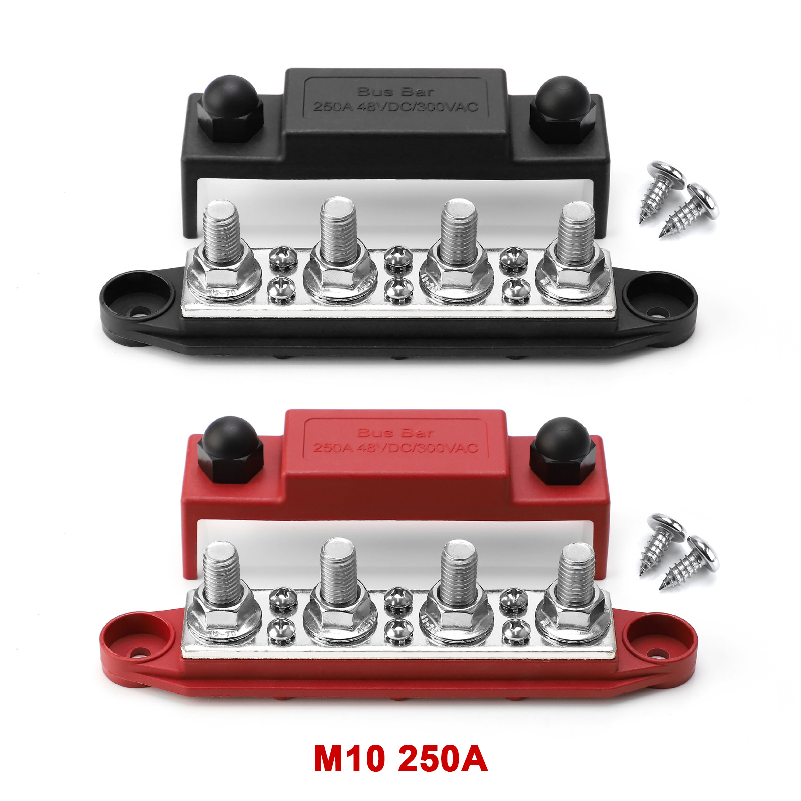 房车游艇汇流排4路250A48VDC/300VAC铜螺柱接线红黑色螺柱配电块