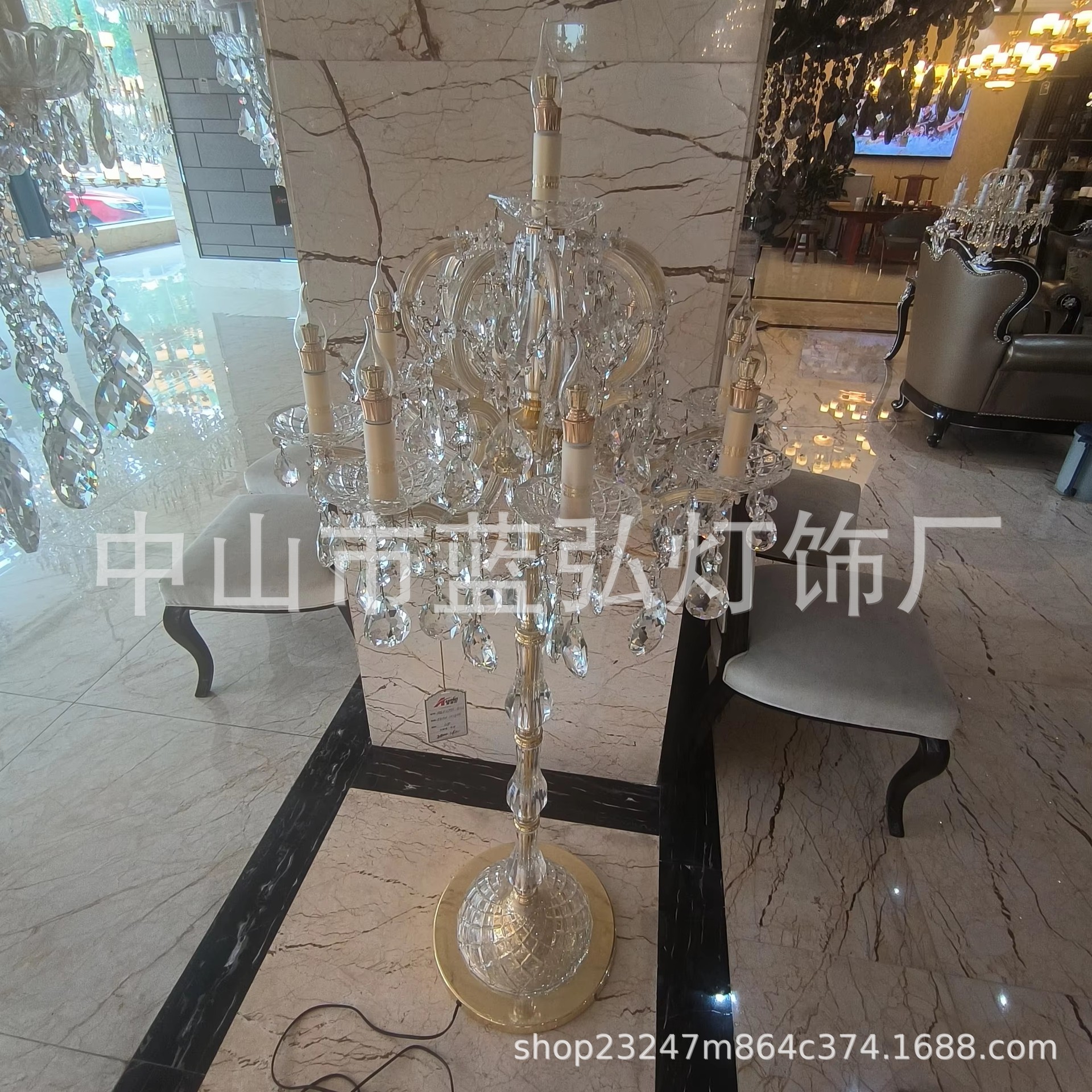 厂家直销欧洲酒店装饰照明豪华水晶蜡烛地板灯具