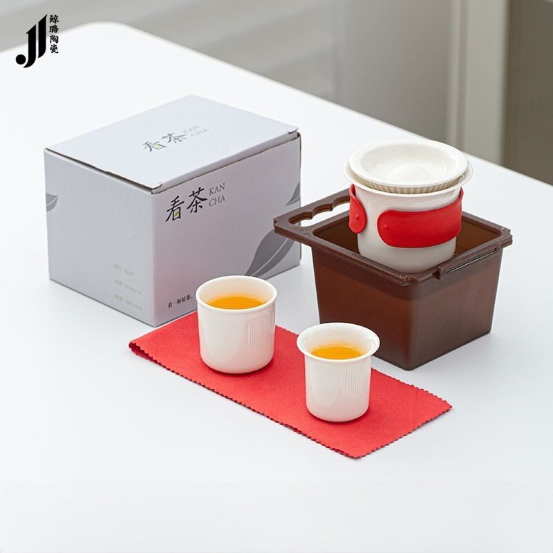 简约陶瓷快客杯户外便携式旅行茶具小套组车载露营出差旅游泡茶器