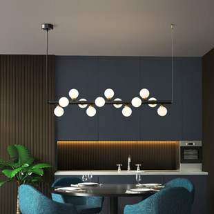 奢范 北欧轻奢简约餐厅灯全铜创意家用吊灯玻璃球长条吧台灯饰