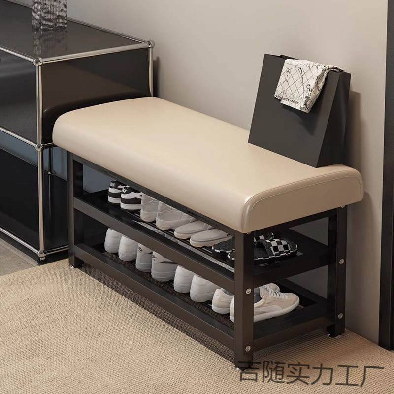 简约铁艺玄关换鞋凳带鞋架